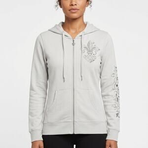Bcbg Gray Knit Full Zip Hooded Stretch Sweatshirt Women Size M